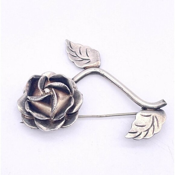 Sterling Silver 925 Flower Brooch Pin Rose Taxco TG-249  Taxco TG-249 Mexico Sterling Silver 925 Flower Floral Brooch Pin